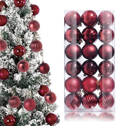 Dailygoods- Kerstballen 36 Stuks - 3 cm Kerstboomdecoraties - Hangende Ballen met Koord - Onbreekbaar Plastic - Bourgondijn Kleur - Feestelijke Sfeer - Kerstversiering