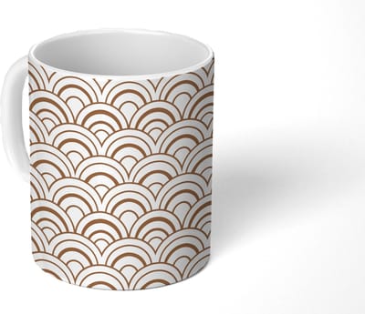 Mok - Koffiemok - Klassiek - Motief - Terracotta - Mokken - 350 ML - Beker - Koffiemokken - Theemok