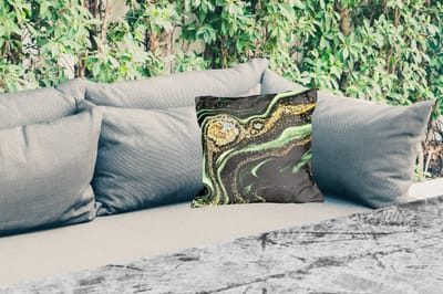 Tuinkussen - Marmer - Goud - Glitter - Groen - Marmerlook - Luxe - 40x40 cm - Weerbestendig