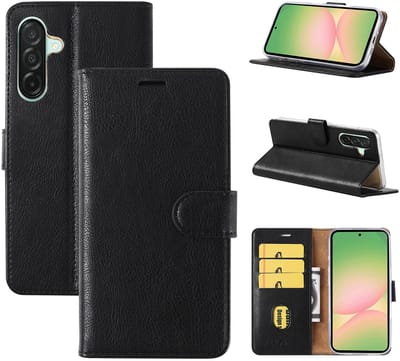 Hoesje Geschikt Voor Samsung Galaxy A56 Hoesje met Pasjeshouder - bookcase Portemonnee - Zwart