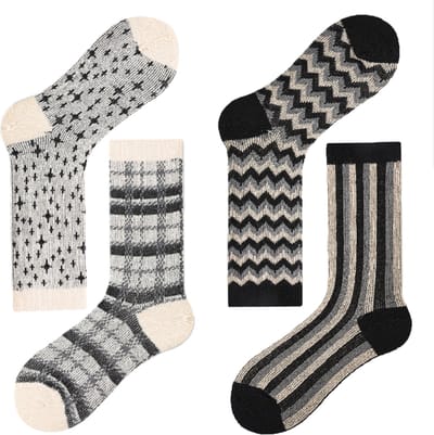 Dames sokken set zwart, beige & grijs - Abstract - 4 paar Warme winter sokken Maat 36/39