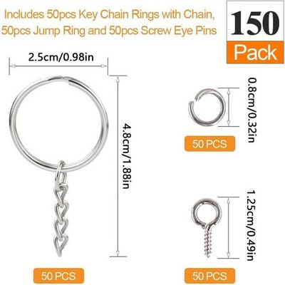 Lot de 150 porte-clés pour l'artisanat et la fabrication de bijoux, fournitures de quincaillerie pour la fabrication de porte-clés 150pcs white