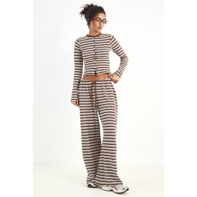 Dames Dsgn Studio Gestreepte Rechte Pijp Broek | Mocha | Maat: 2XL