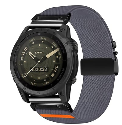 By Qubix - Geschikt voor Garmin bandje - 26mm Quickfit - Nylon bandje met parachute sluiting - Grijs - Geschikt voor Garmin Quatix 8 - 51mm