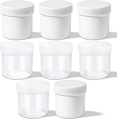 container met brede hals van PP-materiaal, transparant/wit, lekvrije kunststof container met deksel voor het opbergen van crèmes, lotions en kleine voorwerpen (wit + transparant, 100 ml)
