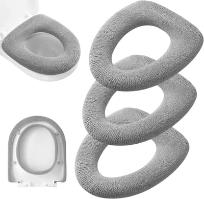 Toiletstoelhoes - Zachte wc-bril pads - Warmte & comfort - Rekbaar materiaal - 3 stuks - Grijs