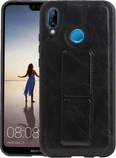 Grip Stand Hardcase Backcover voor Huawei P20 Lite Zwart