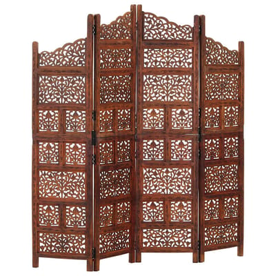 vidaXL - Kamerscherm - 4 - panelen - handgesneden - 160x165 - cm - mangohout - bruin