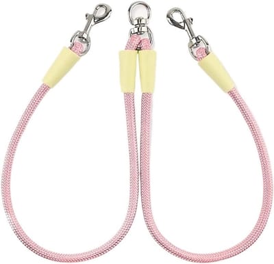 Daity 1. Dubbele hondenriem, anti-klitriem, geschikt voor twee honden, riemverdeler, geschikt voor het uitlaten van twee honden, 0,6 * 50 cm (roze)