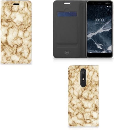 Book Case voor Nokia 5.1 (2018) Standcase Marmer Goud