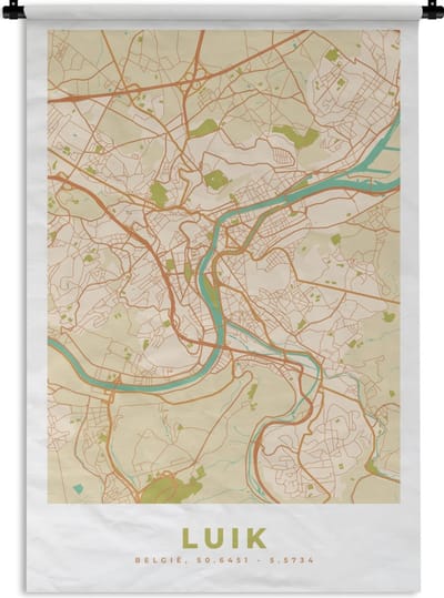 Wandkleed - Wanddoek - Luik - Luik - Stadskaart - Kaart - Plattegrond - 120x180 cm - Wandtapijt