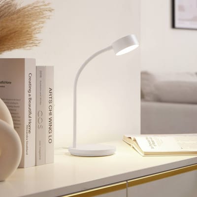 Lindby - bureaulamp- met dimmer - 1licht - Kunststof, metaal - H: 38.5 cm - wit - Inclusief lichtbron