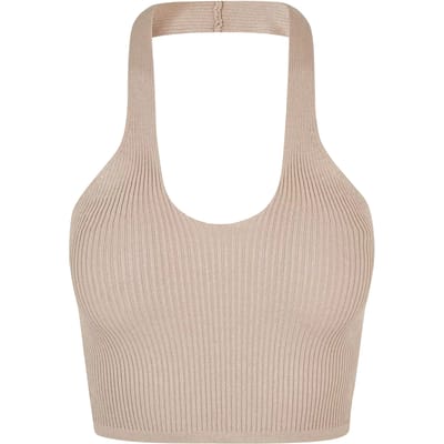 Urban Classics - Rib Knit Crossed Neckholder Crop top - 3XL - Beige