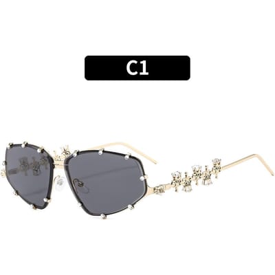 Millennium Stijl Strass Frame Retro Bril Vrouwelijk Oversized Legering Metaal Brilmontuur Mannelijk Helder Glas Bril Goud Optisch Montuur gray