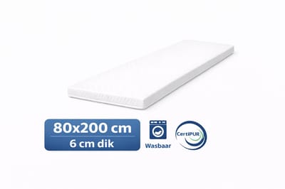 Kikishop Topdekmatras 80x200 – 6 cm HR Koudschuim – Afritsbaar & Wasbaar – CertiPUR® Gecertificeerd – Medium Hardheid – Comfort Matrastopper