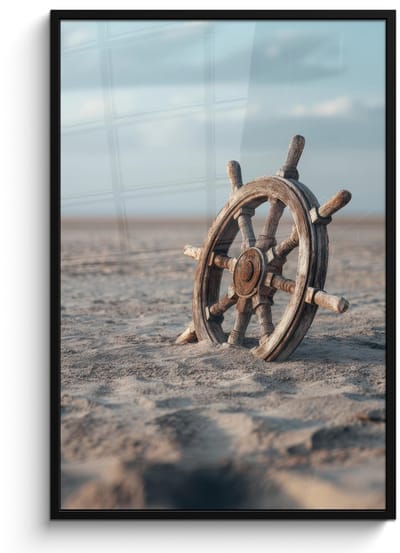 Poster in lijst - Fotolijst 80x120 cm - Posters - Scheepsstuur - Hout - Bruin - Zand - Posterlijst zwart - Decoratie - Wanddecoratie woonkamer - Muurdecoratie slaapkamer