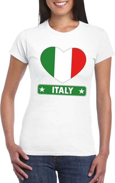 Italie t-shirt - met hartjes vlag print - wit - voor dames - korte mouwen - landen supporters S