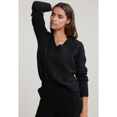River Woods Black V-neck Lurex Sweater Long Sleeves Size: S | Knitted Sweaters Outlet | Dames | Zwart