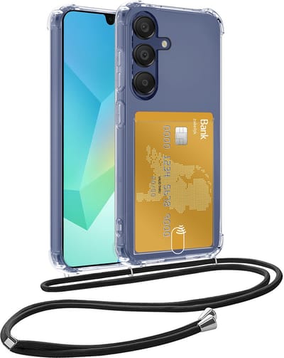 Hoesje Geschikt voor Samsung A16 Hoesje Met Telefoonkoord en Pasjeshouder Siliconen - Hoes Geschikt voor Samsung Galaxy A16 Hoesje Met Kaarthouder Shock Proof Case - Transparant