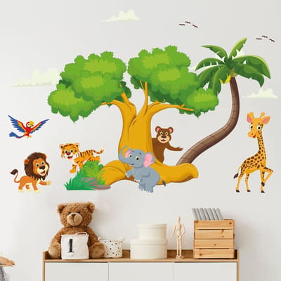 Muurstickers - Dieren onder de bomen - Zelfklevende stickers - 120x180cm