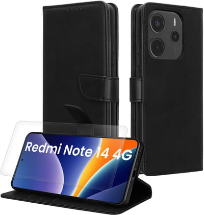 kwmobile telefoonhoesje geschikt voor Xiaomi Redmi Note 14 4G hoesje - Smartphone case met pasjeshouder - RFID-blokkering en screenprotector - In zwart