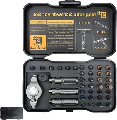 Ratelschroevendraaier Set - Magnetisch Gereedschap - Elektronica Reparatie - 39 Delig Snelwissel - 16 cm - Grijs