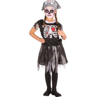 dressforfun - piratenskeletkostuum 116 (5-7y) - verkleedkleding kostuum halloween verkleden feestkleding carnavalskleding carnaval feestkledij partykleding - 300001
