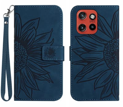 Coverup Hoesje - Geschikt voor Motorola Edge 60 Neo Hoesje - Coverup Zonnebloem Book Case met Koord - Blauw