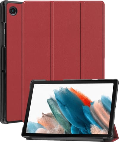Hoesje Geschikt voor Samsung Galaxy Tab A8 - Dun & Stevig - Trifold Bookcase - Hard Cover - Hardcover Book Case - Tablet Hoes - Donkerrood