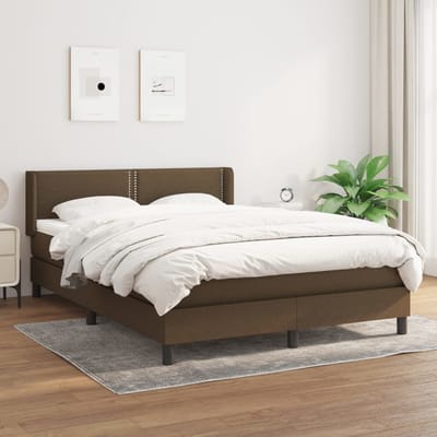 vidaXL - Boxspring - met - matras - stof - donkerbruin - 140x190 - cm