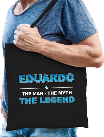 Naam cadeau Tasje voor Eduardo - The man, The myth the Legend - katoenen - zwart - verjaardag - vaderdag - collega - vriendin