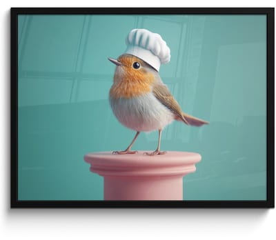 Fotolijst inclusief poster - Posterlijst 70x50 cm - Posters - Roodborstje - Vogel - Koksmuts - Sokkel - Foto in lijst - Keuken decoratie muur - Wanddecoratie accessoires - Muurdecoratie - Schilderijen