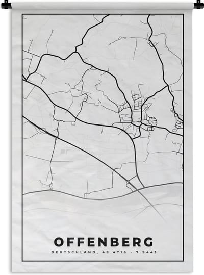 Wandkleed - Wanddoek - Offenberg - Stadskaart - Plattegrond - Kaart - 120x180 cm - Wandtapijt