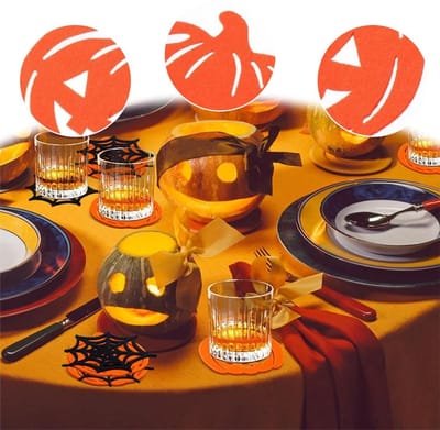 Dailygoods- Onderzetters Halloween - 10 Stuks - Glazen Onderzetters - Viltmateriaal - Waterabsorberend - Tafeldecoraties - Slijtvast - Coaster