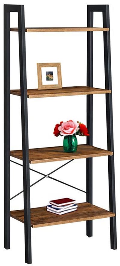 Homesy Ladderplank - staande plank - boekenplank - ladderplank - moderne ladderplank - hoge ladderplank - ladderplank voor opslag - 4 planken ladderplank - vintage bruin/zwart - 34 x 56 x 137,5 cm (D x B x H)