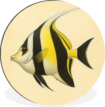 WallCircle - Wandcirkel - Muurcirkel - Vis - Sierlijk - Rugvin - Geel - Aluminium - Dibond - 30x30 cm - Binnen en Buiten