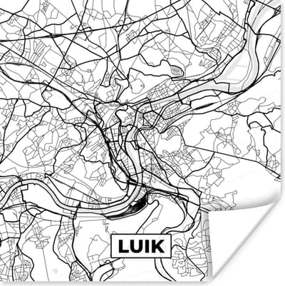 Poster Zwart Wit – België – Plattegrond – Stadskaart – Kaart – Luik - 100x100 cm XXL