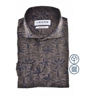 Ledûb Overhemd Fantasy Leaves Pattern Fine Flanel Donker Bruin / male