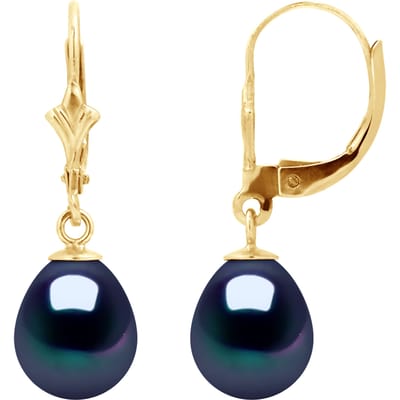 Oorbellen Dangle Kralen Freshwater 89mm Black Pears Geel Goud 18 Karaat