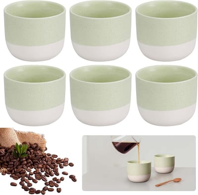 Set van 6 Lichte Groene Espresso Kopjes met Kleurverloop, 150 ml Keramische Mokken, Dubbelwandige Theekopjes Zonder Handvat