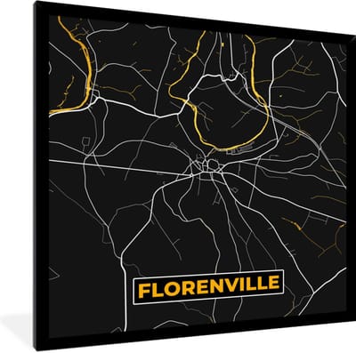 Fotolijst incl. Poster - Goud - Kaart - Stadskaart - Plattegrond - Florenville - 40x40 cm - Posterlijst