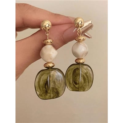 1 Paar Vintage Asymmetrische Tie Dye Lange Hanger Oorbellen Voor Vrouwen, Europese En Amerikaanse Stijl, Geschikt Voor Feest, Banket one-size beige
