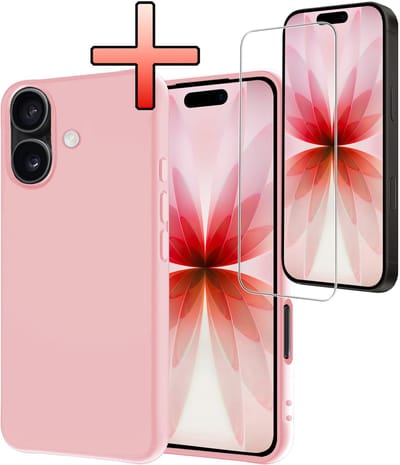 Hoesje - Met Screenprotector - Geschikt voor Apple iPhone 17 - Sterk & Shockproof - Back Cover - Siliconen Case - Telefoon Hoes - Lichtroze