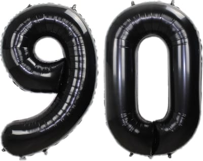Folie Ballon Cijfer 90 Jaar Zwart Verjaardag Versiering Helium Cijfer Ballonnen Feest versiering Met Rietje - 86Cm