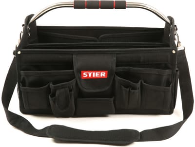 STIER Premium+ gereedschapstas, leeg en onbeladen, scheurvast polyester, 24 vakken, met schouderriem, lichtlopende wielen en ergonomische handgreep voor een comfortabel transport