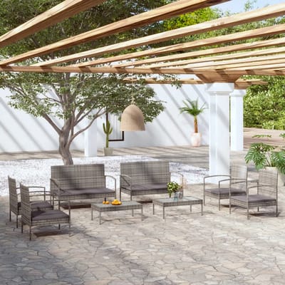 vidaXL - 8-delige - Loungeset - met - kussens - poly - rattan - grijs
