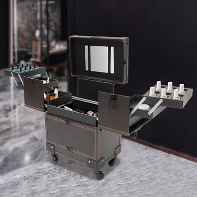 RFWR® Grote Makeup Koffer met Spiegel en Wielen - Professionele Cosmeticakoffer voor Visagisten en Kappers