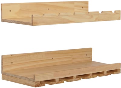 Set van 2 wijnrekken MCW-P22, glazen-/flessenhouder Wandbar voor 6 flessen/15 glazen Hout MVG-gecertificeerd 61x28cm ~ naturel