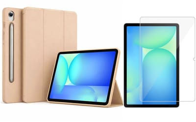 ChiGuard Hoesje & Screenprotector geschikt voor Samsung Galaxy Tab S10 FE+ Hoesje – Gehard Glas - Shock Proof Hoesje – Smart Cover - Goud