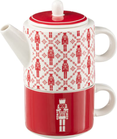 J-Line theepot + tas Notenkraker - keramiek - rood - giftbox